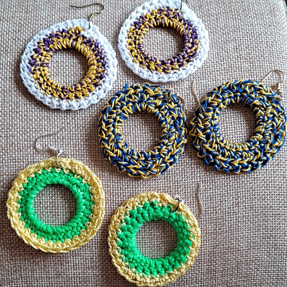 Crochet Earrings Handmade 3 Pairs